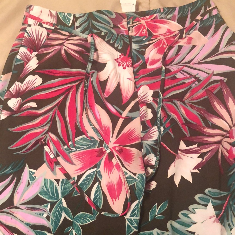 New York And Co Floral Olive Pink Palazzo Pants 12